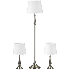 HOMCOM 3-teiliges Lampenset im Vintage-Design, 2 Tischleuchten, 1 Stehleuchte, 35,5 cm x 35,5 cm x 146 cm, Silber + Weiß