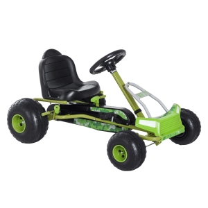 HOMCOM Kinder Go Kart Tretauto Tretfahrzeug Kinderfahrzeug mit Verstellbarem Sitz Pedalfahrzeug mit Handbremse ab 3 Jahren Grün 95 x 66,5 x 57cm