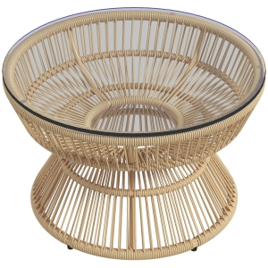 Outsunny Table basse de jardin ronde, table d'appoint en résine aspect rotin et plateau verre trempé Ø60 x 37H cm