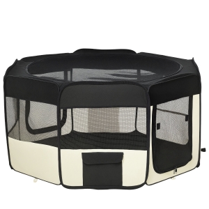 PawHut Parque Plegable para Perros de 8 Paneles Parque de Juego para Mascotas con Bolsa de Transporte Ø120x58 cm Negro