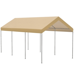 Outsunny Tendone da Giardino ad Altezza Regolabile in Acciaio e PE per Auto Piccole e Medie, 600x295x265-310 cm, Beige