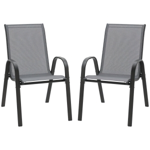 Outsunny Gartenstuhl 2er Set wetterfest Gartenstühle Stapelstuhl mit Armlehne Rückenlehne stapelbar Terrassenstuhl bis 120 kg belastbar Gartenmöbel für Hinterhof, Garten, Balkon Grau
