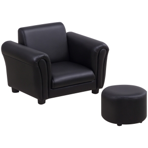 HOMCOM Kindersessel mit Fußhocker Kindercouch Kindersofa Minisofa für 1,5-3 Jahre Kinder Kindermöbel Holz Schwarz 54 x 42 x 41 cm