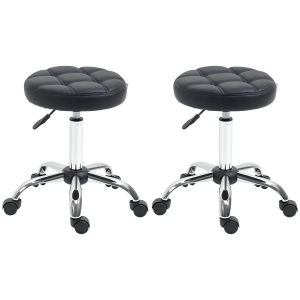 HOMCOM 2er-Set Rollhocker höhenverstellbar, Drehhocker 48-63 cm, Arbeitshocker 360° drehbar, Bürohocker für Büro, Salon, Massage, Spa, Schwarz