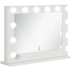 HOMCOM Hollywood Spiegel mit Beleuchtung, Touch-Steuerung, Memory-Funktion, 12 dimmbare LED-Lampen, weiß, 80 x 60 cm