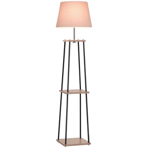 HOMCOM Lampadaire design contemporain dim. 40L x 40l x 160H cm 40 W max. 3 étagères intégrées bois massif pin métal noir lin beige