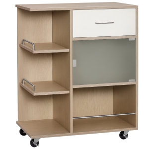 HOMCOM Carrello da Cucina con Cassetto, Armadietto e Ripiani in Legno