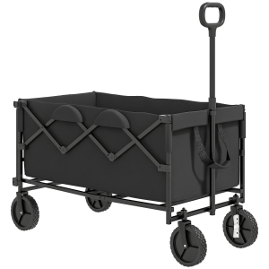 Outsunny Carrello da Giardino 160L Pieghevole con Manico Regolabile, Capacità 100 kg, 95x55x102 cm, Nero
