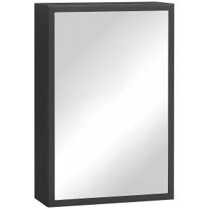 kleankin Spiegelschrank, 3 Regalfächer, weiche Scharniere, Stahlgehäuse, schwarz, 40 x 15 x 60 cm
