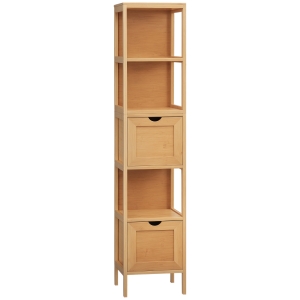 kleankin Badezimmerschrank 30x30cm 3 Regale 2 Schubladen Natur