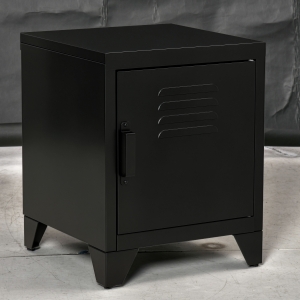 HOMCOM Nachttisch, Beistelltisch mit verstellbarem Regal, Tür, Nachtschrank für Schlafzimmer, Wohnzimmer, Metall, Schwarz, 50 x 40 x 47,5 cm