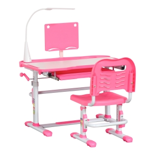 HOMCOM Escritorio y Silla para +6 Años con Altura Ajustable e Inclinable 80x49,5x82-104 cm y 35,5x43,5x63-73 cm Rosa