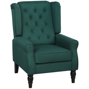 HOMCOM Wingback Tufted Accent Chair Retro Upholstered Dark Green