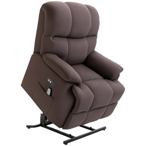 HOMCOM Massagesessel mit Aufstehhilfe, Relaxsessel mit Aufstehhilfe, inkl. Fernbedienung, USB-Schnittstelle, Braun