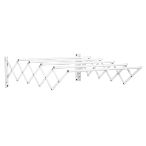HOMCOM Tendedero de Pared Extensible de 63,5 cm Tendedero de Ropa de Metal con 5 Barras para Interior y Exterior Baño Balcón Carga 10 kg 63,5x60x20 cm Blanco