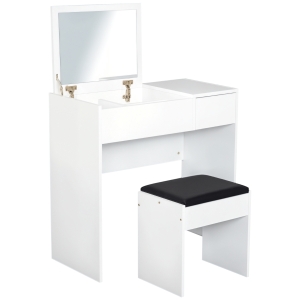 HOMCOM Tocador de Maquillaje con Taburete Mesa de Maquillaje con Espejo Tapa Abatible y Cajas 80x40x79 cm y 40x30x40 cm