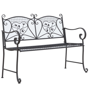 Outsunny Nostalgische Gartenbank aus Metall, 2-Sitzer, wetterbeständig, schwarz, 113 cm x 58 cm x 98 cm