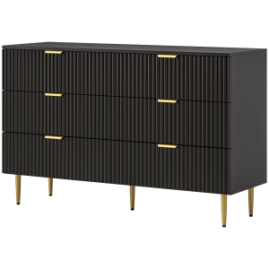HOMCOM Commode 6 tiroirs commode chambre meuble de rangement moderne avec poignées et pieds dorés, 120 x 40 x 76,5 cm, noir