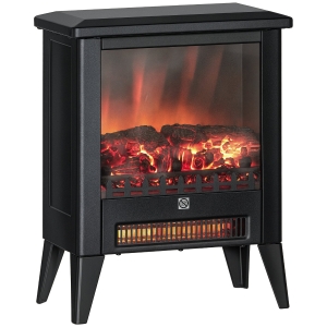 HOMCOM Șemineu Electric cu Efect Flacără 3D pe 3 Intensități, Oprire Automată, Încălzire Reglabilă, 36x21x47 cm, Negru