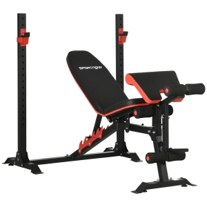 SPORTNOW Banco de Musculación Multifuncional con Respaldo Reclinable y Soporte de Barras Altura Ajustable 180x110x126 cm Negro