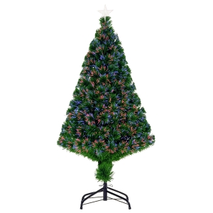 HOMCOM Sapin de Noël Artificiel Lumineux 120H cm Fibre Optique Multicolore + Support Pied 130 Branches étoile Sommet Brillante Vert