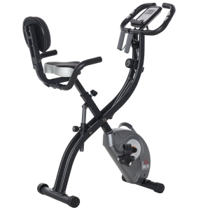 HOMCOM Bicicleta Estática Plegable Resistencia Magnética Ajustable de 8 Niveles con Sensor de Pulso Pantalla LCD Sillín Regulable Respaldo Bandas para Entrenamiento en Casa 107x53x107 cm Negro