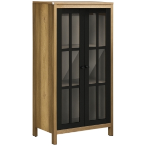 HOMCOM Bufet Modern cu 2 Uși din Sticlă și Lemn, 60x35x120cm, Maro