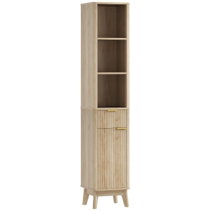 HOMCOM Columna Alta de Baño con Estantes y Cajón Diseño Compacto y Funcional para Espacios Reducidos 33x30x170 cm Tono Madera