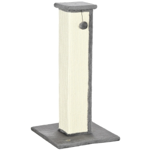 PawHut Griffoir pour chat poteau griffoir chat en sisal et peluche, boule suspendue base stable 41 x 41 x 81 cm gris et crème