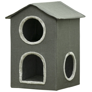 PawHut Cama para Gatos de 2 Niveles Cueva para Gatos con 3 Puertas y Cojines Lavables 42x46x59,5 cm Gris