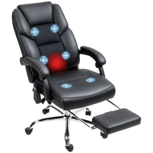 HOMCOM Scaun de Birou cu Masaj prin Vibrații, Spătar Înalt și Înălțime Reglabilă, 66x64x113-121 cm, Negru