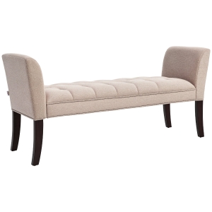 HOMCOM Panca Fondo Letto Imbottita e a Bottoni, in Tessuto Effetto Lino e Legno, 141x44x65 cm, Beige