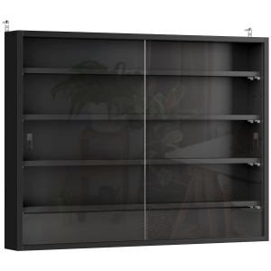HOMCOM Vitrină cu 5 Niveluri Suspendată, cu Rafturi Reglabile, din Sticlă și PAL, 80x9.5x60 cm, Negru