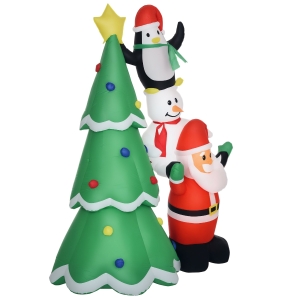 HOMCOM Babbo Natale Gonfiabile 170cm x 115cm x 243cm Bianco, Verde, Rosso