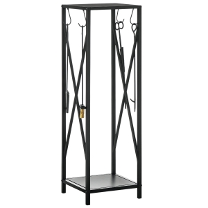 Outsunny Portalegna da Interno ed Esterno Salvaspazio in Metallo con Paletta, Scopino, Attizzatoio e Pinza, 34x34x111cm, Nero