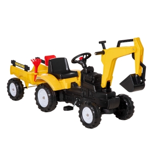 HOMCOM Kids Ride-On Construction Car Yellow with Trailer