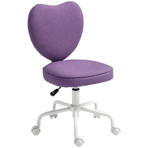 HOMCOM Sedia per Scrivania a Cuore con Ruote in Tessuto Viola