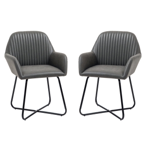 HOMCOM Set 2 Sedie Moderne per Sala da Pranzo, Cucina o Soggiorno, Sedie Imbottite in Finta Pelle Grigia 60x56.5x85 cm