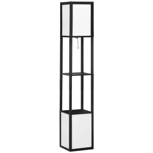 HOMCOM Lámpara de Pie de Madera con Estante para Bombilla E27 Potencia Máx. 40W Lámpara Moderna 26x26x156 cm Negro y Blanco