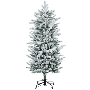 HOMCOM Sapin de Noël artificiel, pin naturel enneigé 267 branches de neige ouverture automatique base en acier 135 cm vert