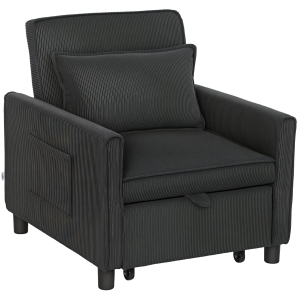 HOMCOM Poltrona Letto Singolo con Tasche Laterali Grigio Scuro