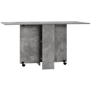 HOMCOM Folding Dining Table, Drop Leaf Table with 2-Tier Shelves, Rolling Casters, for Small Spaces, Kitchen, Cement Grey