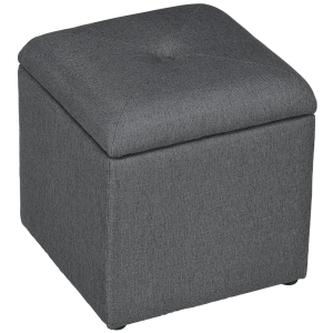 HOMCOM Taburet cu Spațiu de Depozitare Tapițat din Material Teddy Moale pentru Living și Dormitor, 39x39x39cm, Gri