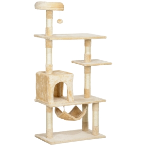 PawHut Árbol Rascador para Gatos Grande 70x40x152 cm Torre para Gatos con Múltiples Plataformas Cueva Hamaca Postes Beige