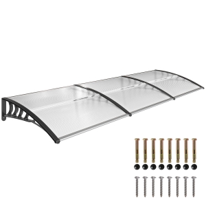 Outsunny Marquesinas Exterior para Puertas y Ventanas, 295x90 cm, Tejadillo de Protección contra Sol y Lluvia, con Cubierta de Policarbonato, Soporte de Aleación de Aluminio, Transparente