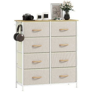 HOMCOM Commode 8 tiroirs en tissu, meuble de rangement avec 4 poches, 2 crochets, structure en acier, 86 x 30 x 94,5 cm, beige
