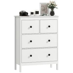 HOMCOM Cassettiera 4 Cassetti per Camera da Letto e Ingresso Multiuso in Legno, 74x35x97 cm, Bianco