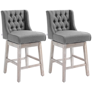 HOMCOM Juego de 2 Taburetes de Bar con Respaldo Taburetes Altos de Cocina Giratorios 180° Patas de Madera 46x57x101 cm Gris