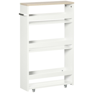 kleankin Armario Auxiliar de Baño Carrito con 3 Estantes y Ruedas para Espacios Estrechos 50x13x67,5 cm Blanco