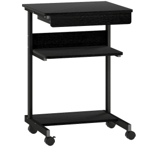 HOMCOM Escritorio PC con Cajón Deslizable, 2 Estantes y 4 Ruedas, en Madera y Metal, 56x51x79 cm, Negro